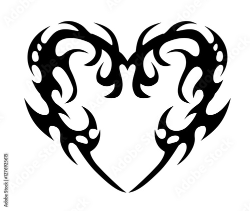 Y2k neo acid tribal heart tattoo design element with isolated background, heart shaped tattoo for 3d element or design