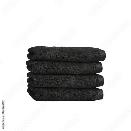 Stack of black towels isolated png.
