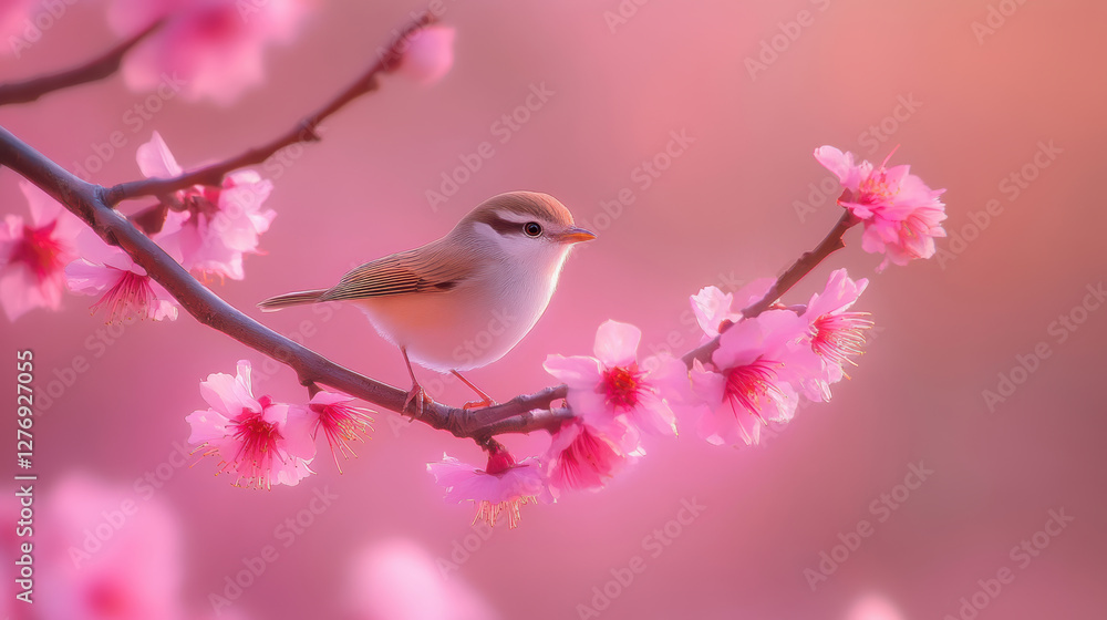 Bird on tree branch with beautiful flower in Spring. Bird on tree branch with beautiful flower in Spring.