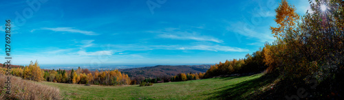 Wallpaper Mural Panoramic nature landscape, soft pastel colors, dream nature, sunset autumn background, peaceful amazing nature panorama Torontodigital.ca