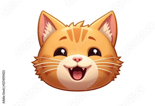 Ginger cat face emoji icon, cat smiles cheerfully