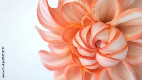 Delicate Peach Hued Dahlia Close Up Soft Petals On White Background