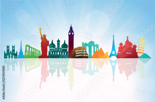 Travel and tourism skyline, travel around the world concept