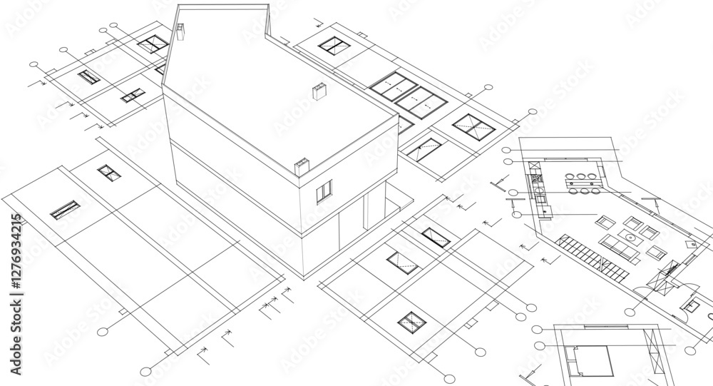 residential architecture house plan 3d illustration
residential architecture house plan 3d illustration