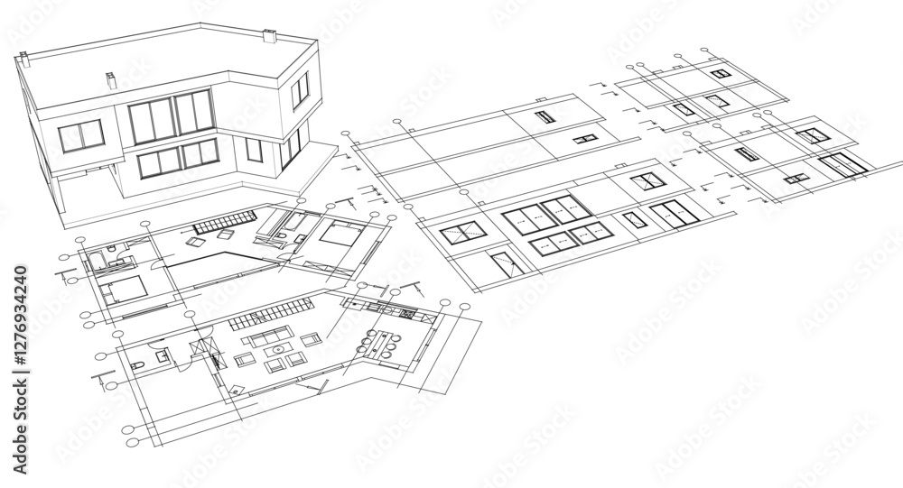 residential architecture house plan 3d illustration
residential architecture house plan 3d illustration