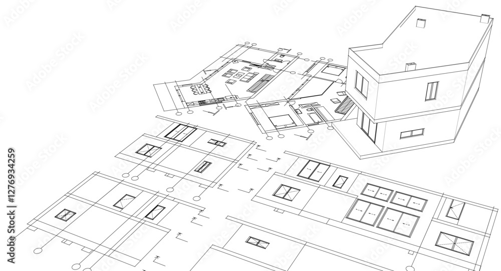 residential architecture house plan 3d illustration
residential architecture house plan 3d illustration