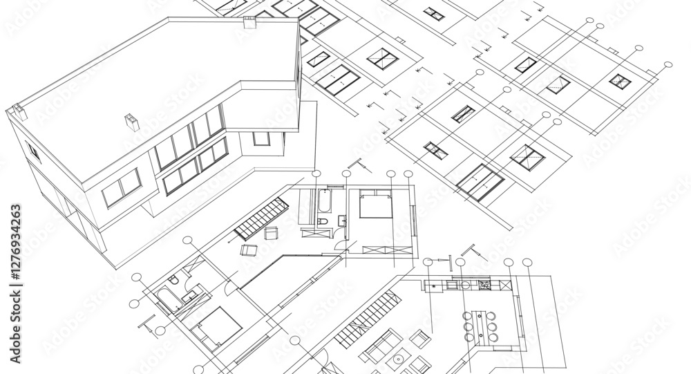residential architecture house plan 3d illustration
residential architecture house plan 3d illustration