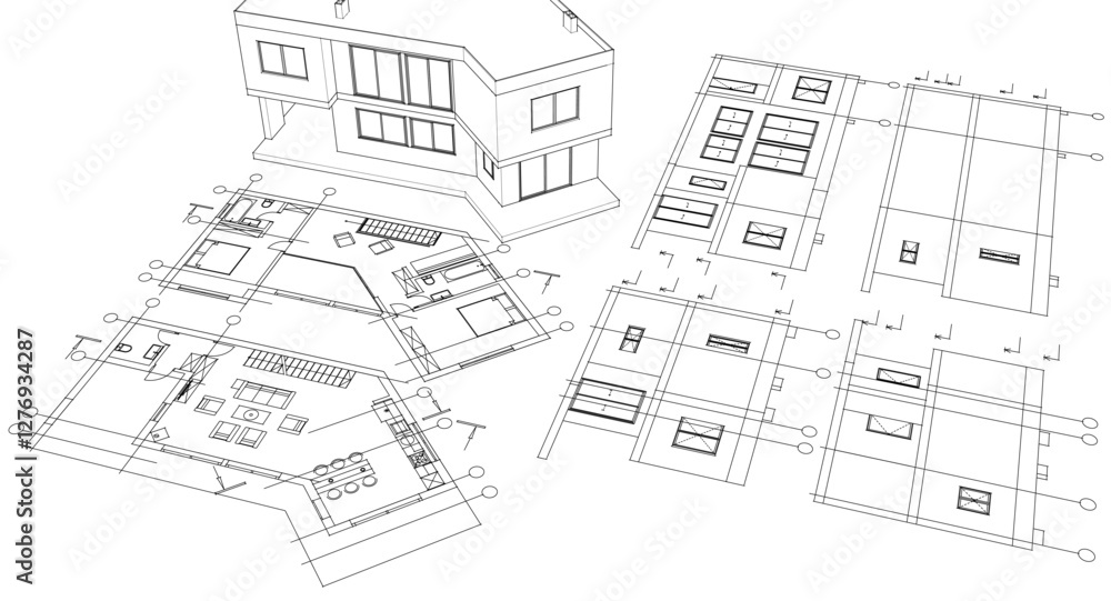 residential architecture house plan 3d illustration
residential architecture house plan 3d illustration