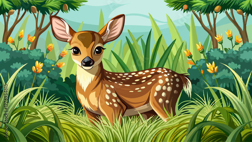Whitetail fawn in the grass