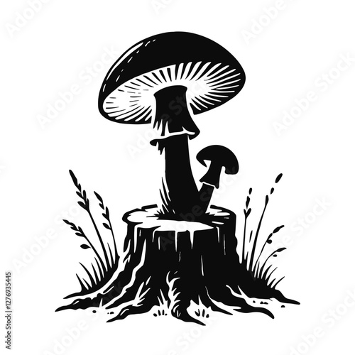 Mushroom and stump for graphic resources, clip art, or nature illustrations.