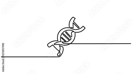 DNA continuous one line drawing. Genome linear structure symbol, One continuous line drawing of Chemistry and physics laboratory equipment concept, Single one line drawing helix or DNA