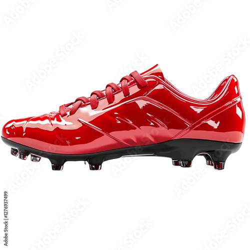 Shiny Red Soccer Cleats Professional Football Boots Sport game goal team shoes field grass style    ,Transparent Background photo