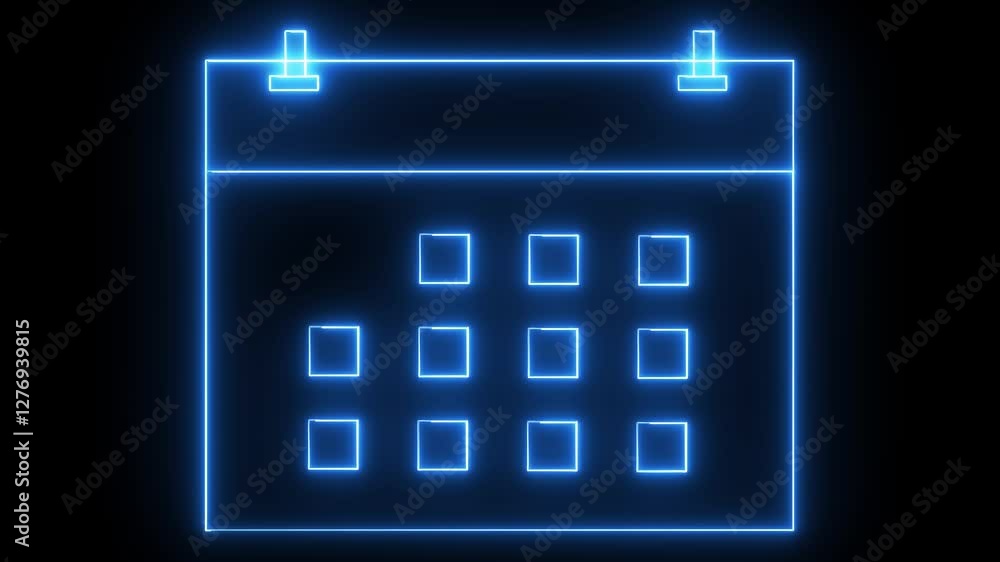 neon blue color calendar date icon animation deadline routine presentation schedule planner sign symbol on black background neon blue color calendar date icon animation deadline routine presentation schedule planner sign symbol on black background