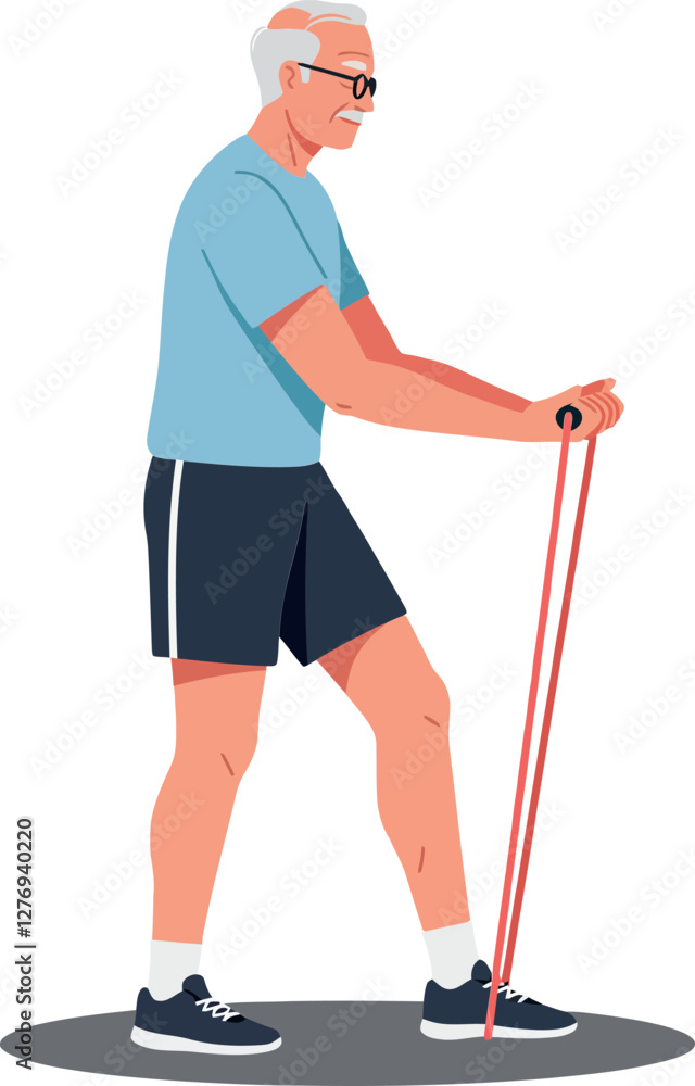 Senior man exercising with resistance bands in a minimal style vector illustration showcasing fitness and vitality in a bright atmosphere Senior man exercising with resistance bands in a minimal style vector illustration showcasing fitness and vitality in a bright atmosphere