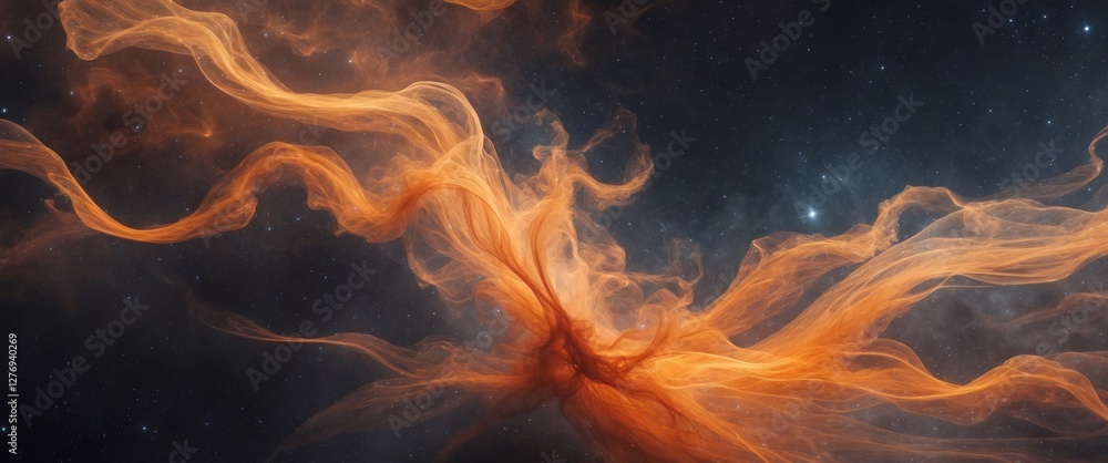 Fototapeta premium Cosmic orange nebulae streams in deep space.