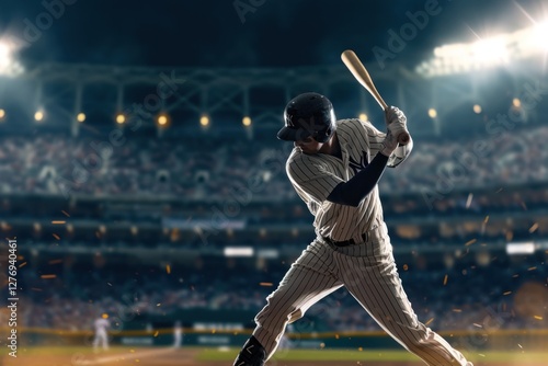 Baseball player swing baseball bat stadium sports adult. photo