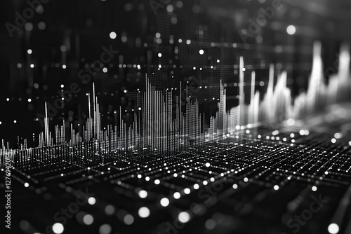 Visual Representation of Venture Capital With Geometric Art and Stock Market Analytics in Black and White. Generative AI