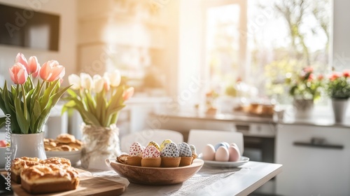Wallpaper Mural <h1>Spring Kitchen Interior with Vibrant Tulip Decorations and Festive Easter Celebration</h1> Torontodigital.ca