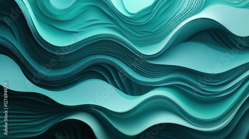 Abstract teal waves wrapping over each other, creating a calming fluid motion