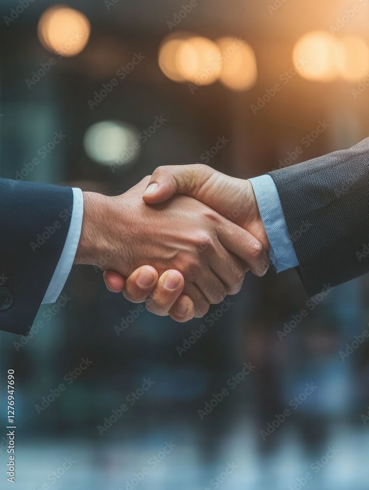 Professional handshake between business people, symbolizing a deal or partnership.