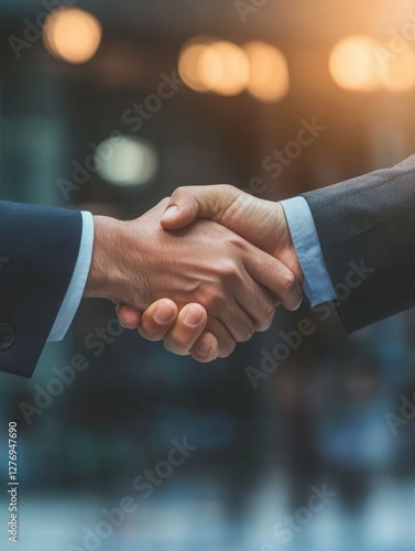 Obraz na płótnie Professional handshake between business people, symbolizing a deal or partnership. w salonie