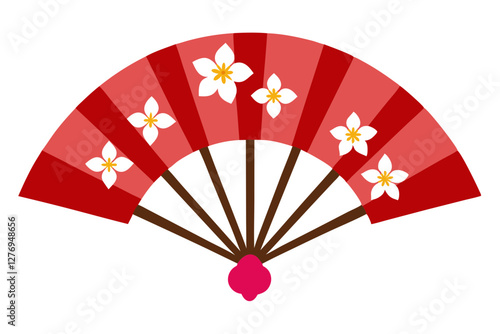 Elegant Traditional Japanese Sensu Fan with Cherry Art