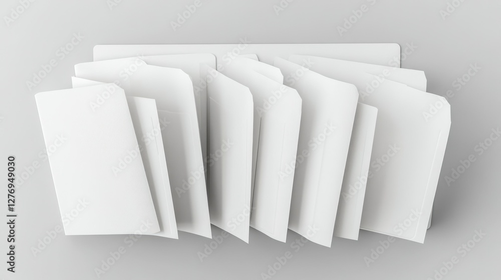 Clean White Pocket Folders on Neutral Grey Backdrop for Business Mockup Presentation Clean White Pocket Folders on Neutral Grey Backdrop for Business Mockup Presentation