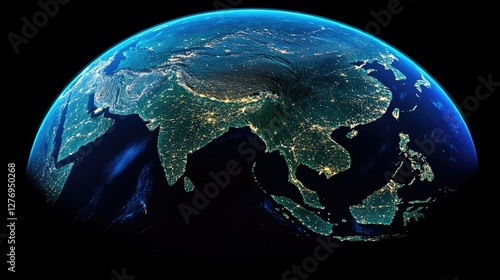 Fototapeta Naklejka Na Ścianę i Meble -  Stunning Nighttime View of the Indian Continent from Space: City Lights Illuminating the Globe