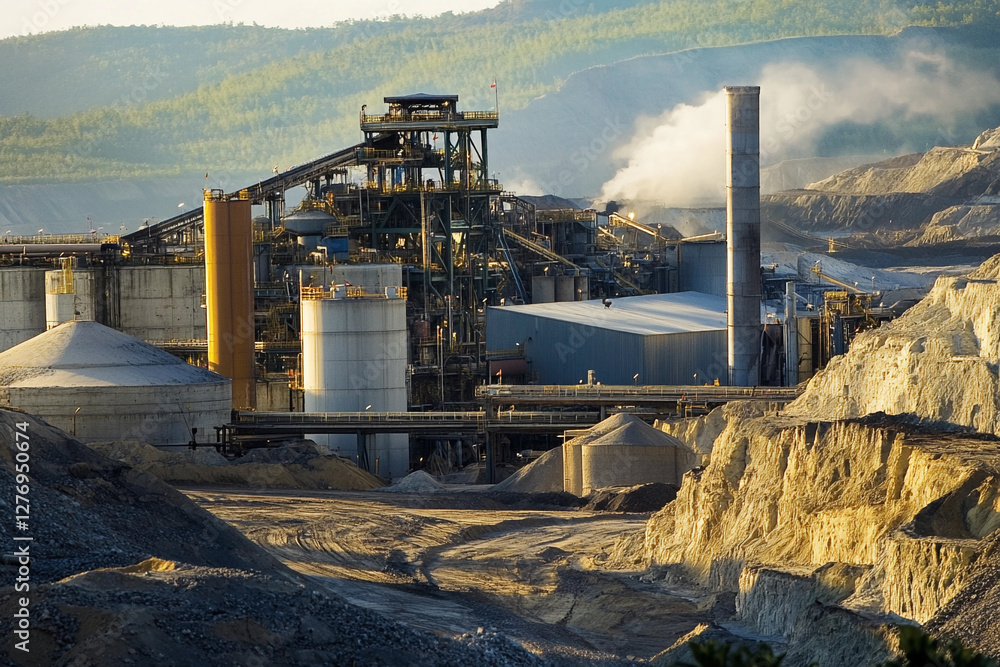 Fototapeta premium Lithium extraction facility at Volodymyrplysiuk site. Generative AI