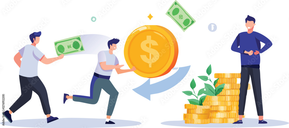 Business Struggles Concept: Woman Carrying Coins Amidst Falling Market Trends Business Struggles Concept: Woman Carrying Coins Amidst Falling Market Trends
