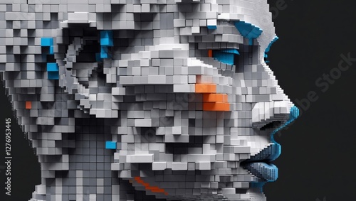This innovative image showcases a cubist-style portrait, reflecting the fractured nature of humanity and emotions through the use of colorful geometric shapes and a unique perspective.