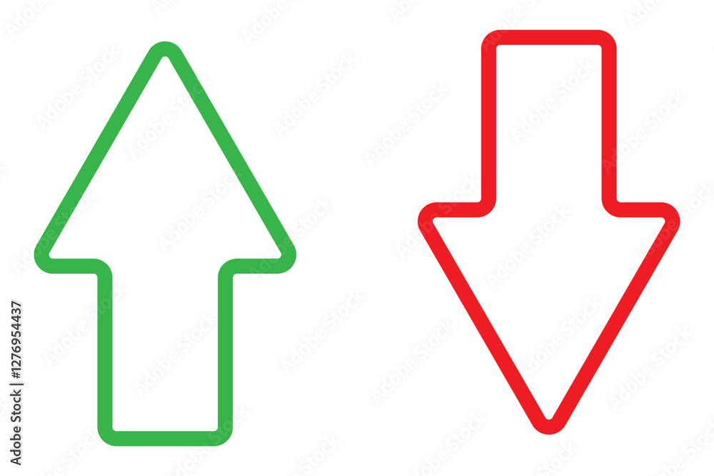 Up and down arrow icon. Green, red up-down arrow icon. Cryptocurrency, stock and forex investment trading analysis symbol. Vector illustrator. Up and down arrow icon. Green, red up-down arrow icon. Cryptocurrency, stock and forex investment trading analysis symbol. Vector illustrator.