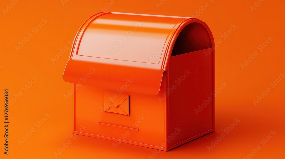 Orange mailbox on vibrant background with closed lid and envelope icon Orange mailbox on vibrant background with closed lid and envelope icon