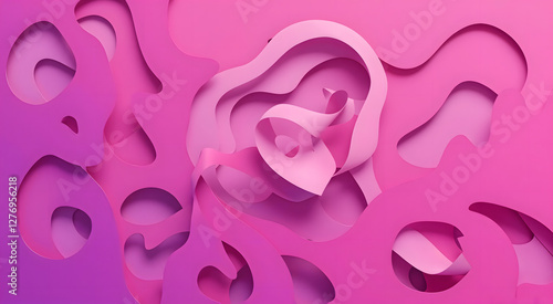 Pink and purple paper art with abstract floral shapes