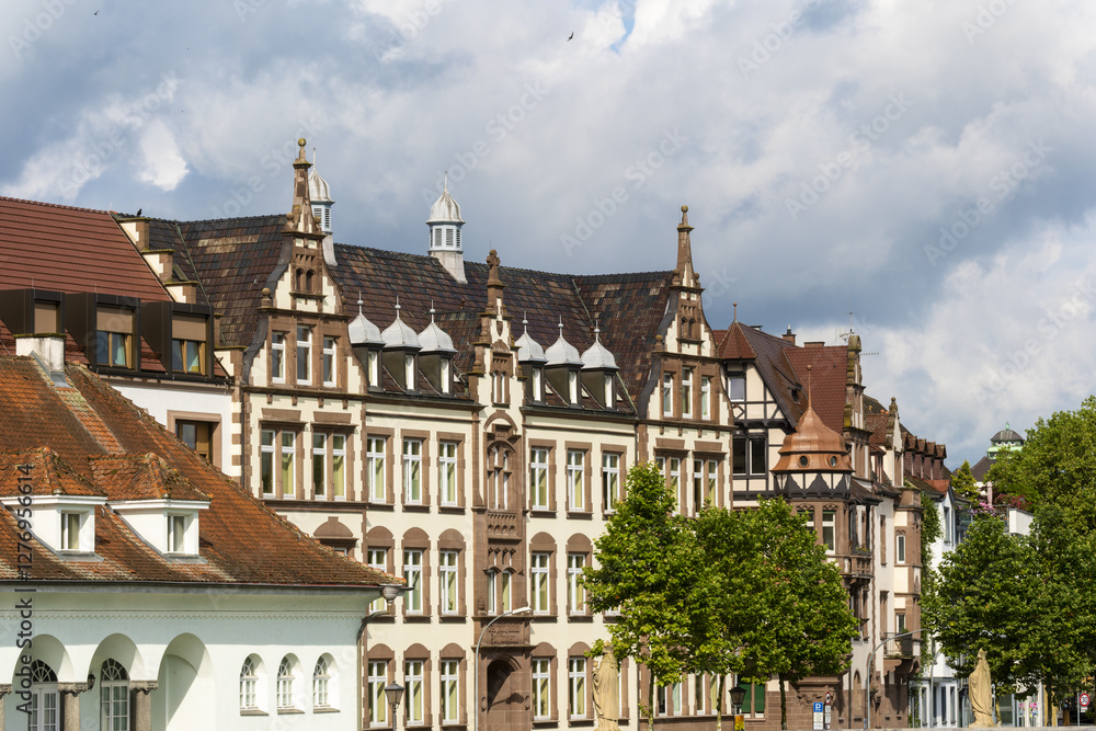 Naklejka premium old house and quay along the Rhine River in Konstanz, Germany