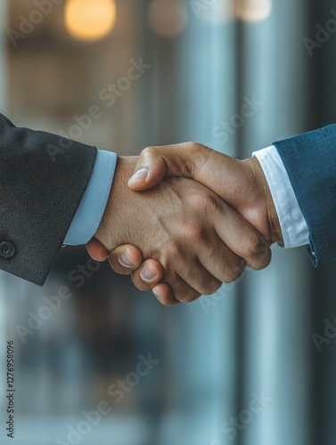 Obraz na płótnie Business professionals shaking hands, symbolizing a contract or partnership. w salonie