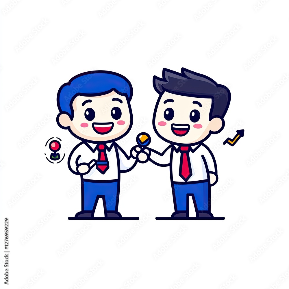 Cartoon business people sharing market insights for growth in a collaborative office setting Cartoon business people sharing market insights for growth in a collaborative office setting