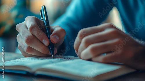 un hombre haciendo anotaciones en su cuaderno o agenda para llevar un analisis de pagos de impuestos para tener una mejor organizacion photo