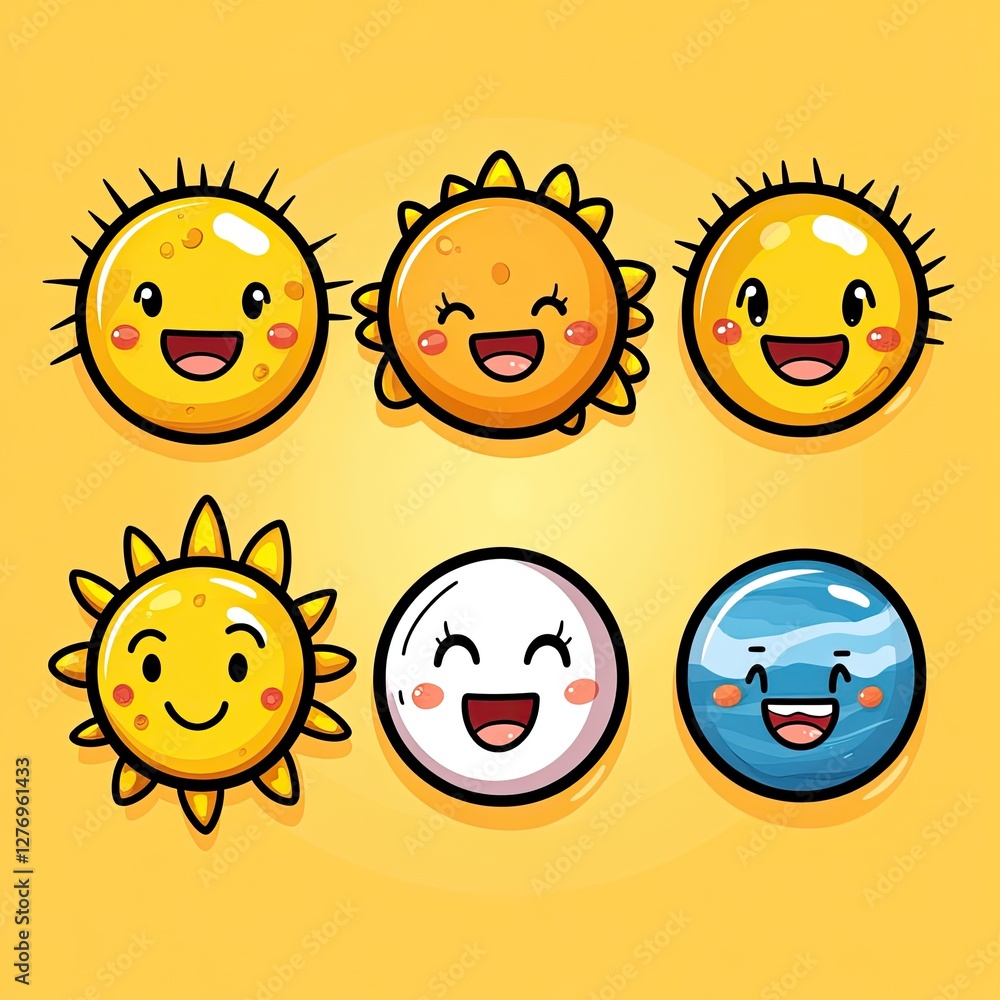 Cartoon set of sun, moon and planet. Ideal for educational projects or children?fs materials Cartoon set of sun, moon and planet. Ideal for educational projects or children?fs materials