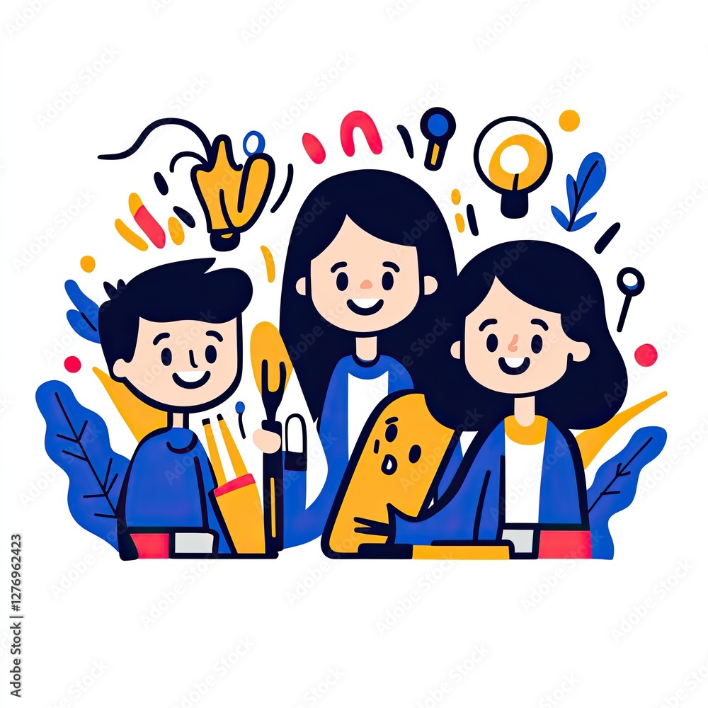 Cheerful team collaboration on project with creative ideas and diverse backgrounds