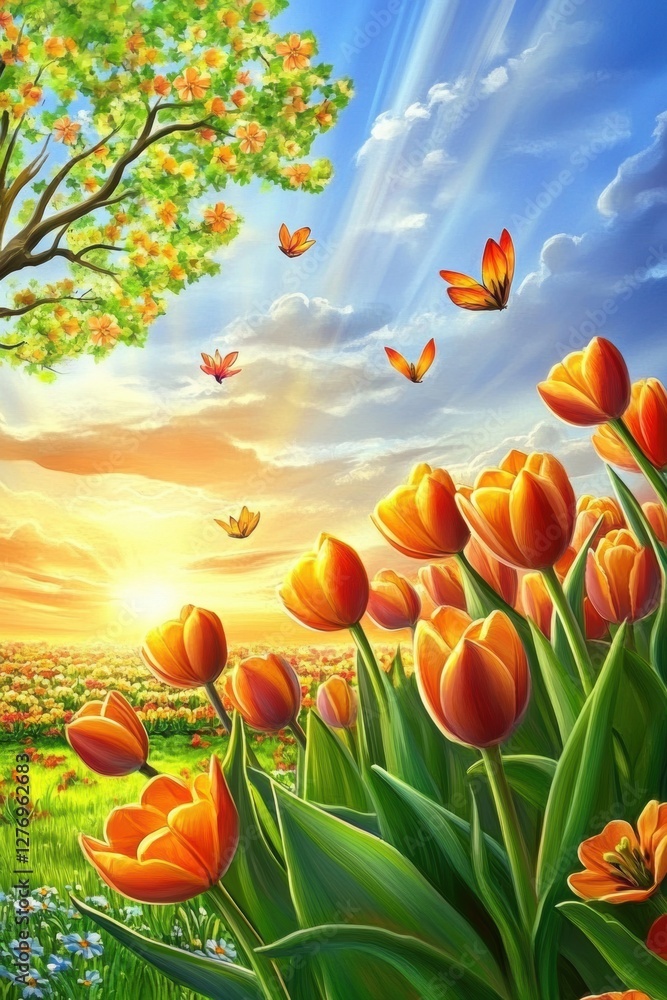 Obraz premium Beautiful tulip flower in Spring.