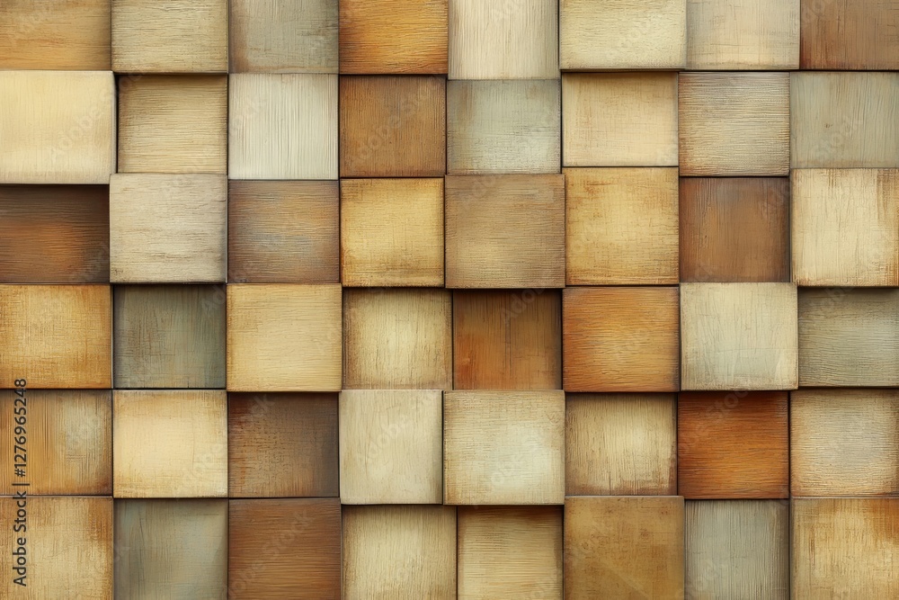 Geometric background with natural wood texture, overlapping square patterns, warm brown and beige tones Geometric background with natural wood texture, overlapping square patterns, warm brown and beige tones