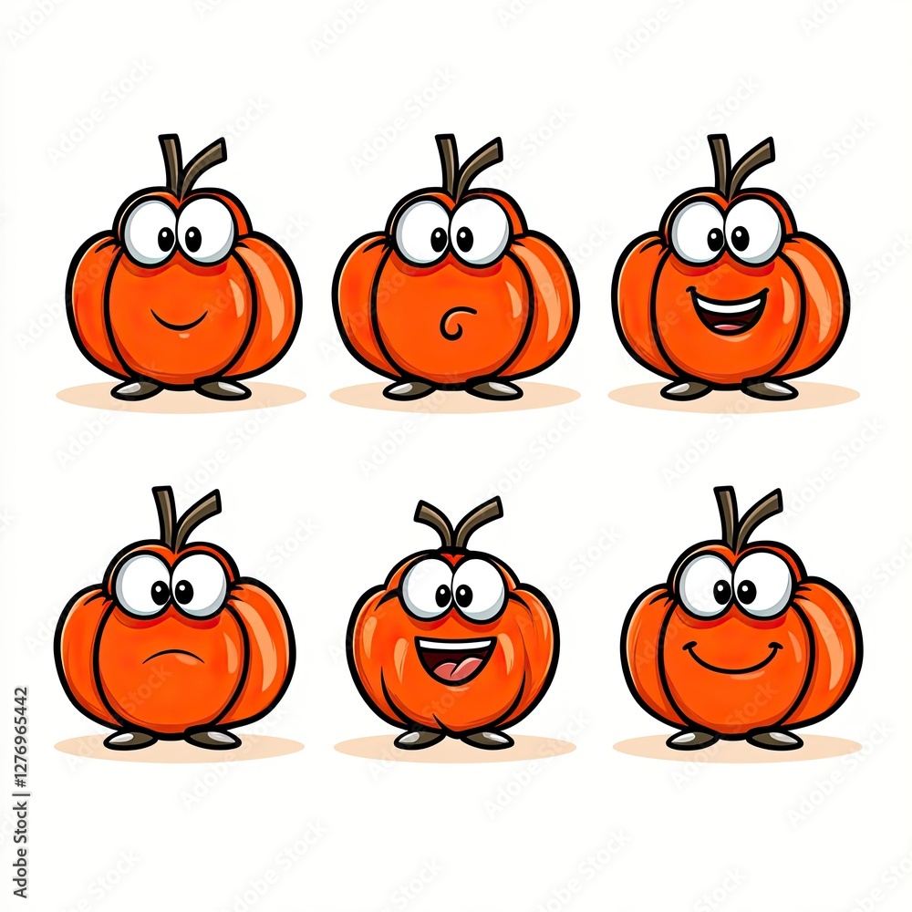 Fototapeta premium Cute pumpkins characters with different facial expressions, isolated on white background
