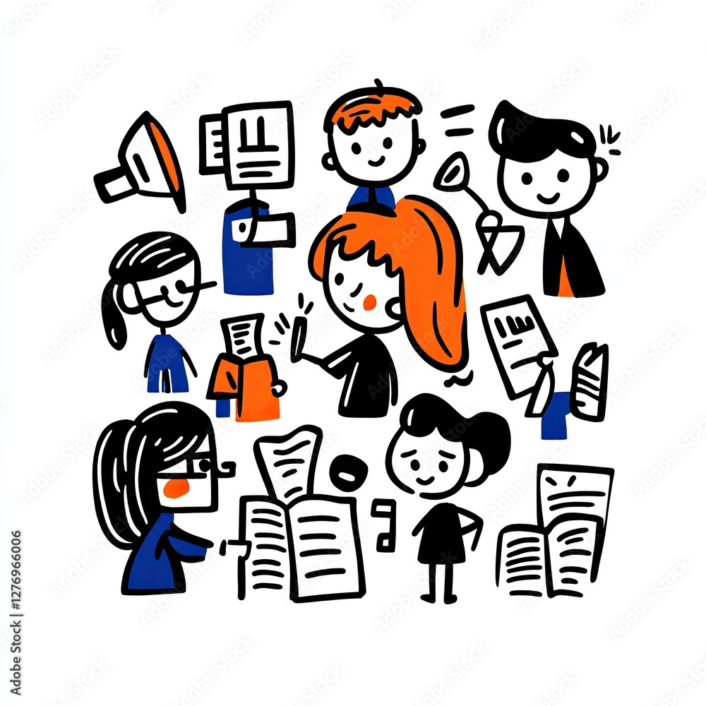 Diverse people work and cooperate in an office setting, documents and teamwork in the background Diverse people work and cooperate in an office setting, documents and teamwork in the background