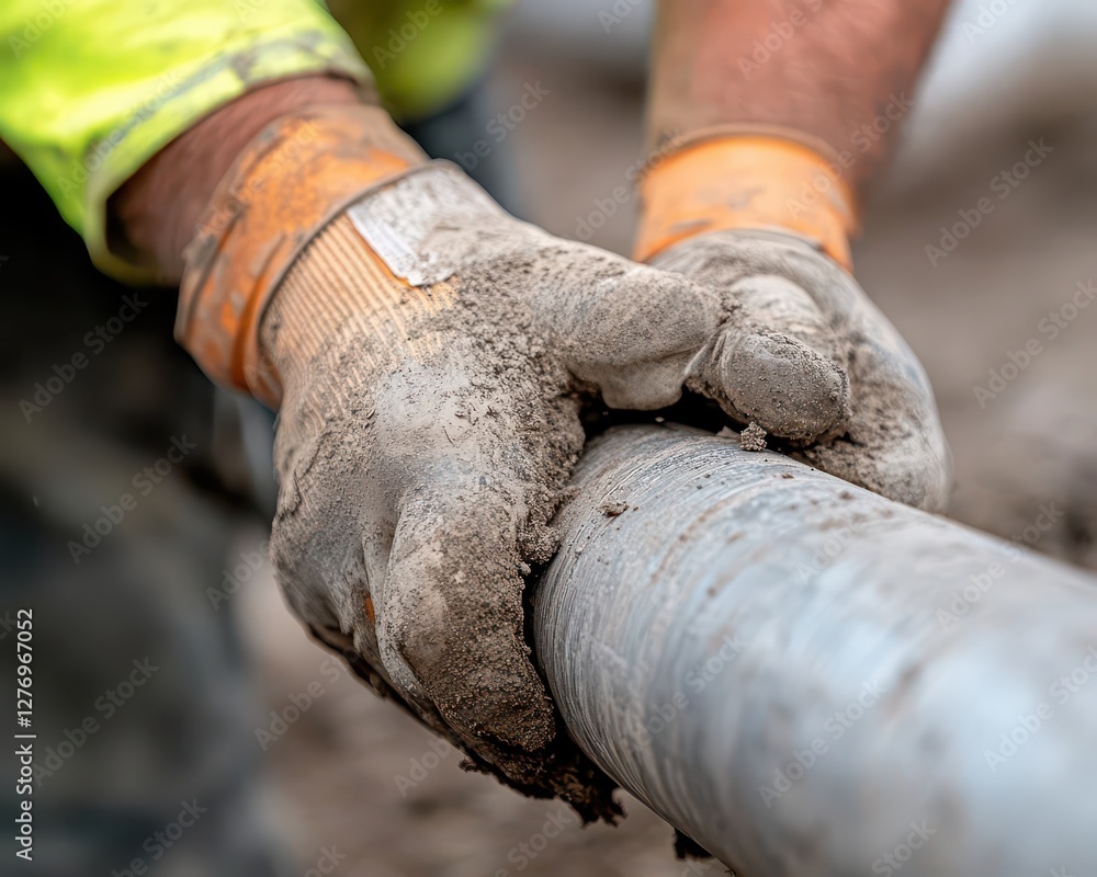 Close-up of a plumber using a pipe threading tool to prepare a metal pipe before installation. Close-up of a plumber using a pipe threading tool to prepare a metal pipe before installation.