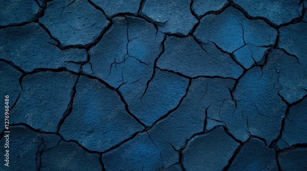 Obraz premium Intricate patterns on a deep blue cracked surface texture, captivating abstract background
