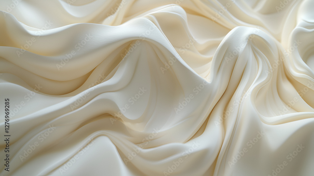 Obraz premium Abstract waves of smooth, creamy white fabric create an elegant and ethereal composition. Soft, luxurious folds.
