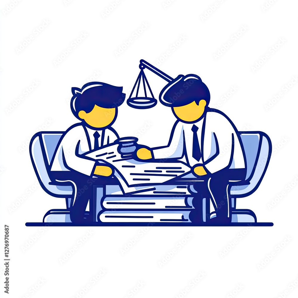 Lawyers discuss law with scales in the background, concept for legal consultation services Lawyers discuss law with scales in the background, concept for legal consultation services