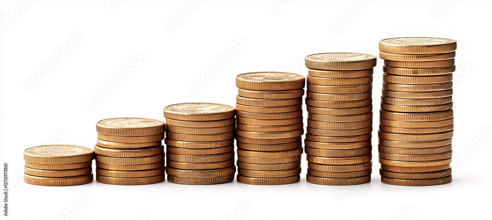 Graph Showing Growth in Coins Stacked on White Background Graph Showing Growth in Coins Stacked on White Background