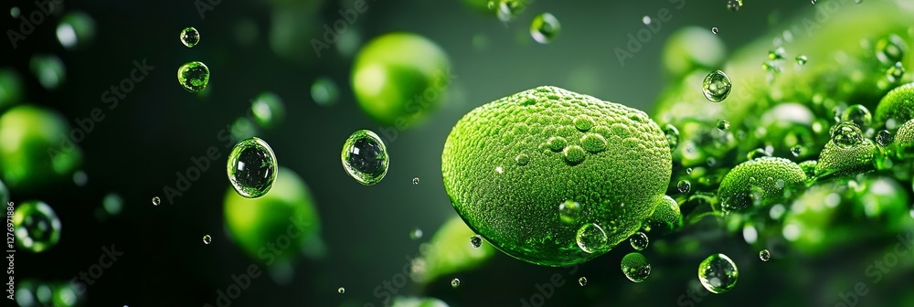Green Liquid Droplets Abstract Background - Close-up view of vibrant green liquid droplets, suspended in motion, creating a visually striking abstract Green Liquid Droplets Abstract Background - Close-up view of vibrant green liquid droplets, suspended in motion, creating a visually striking abstract